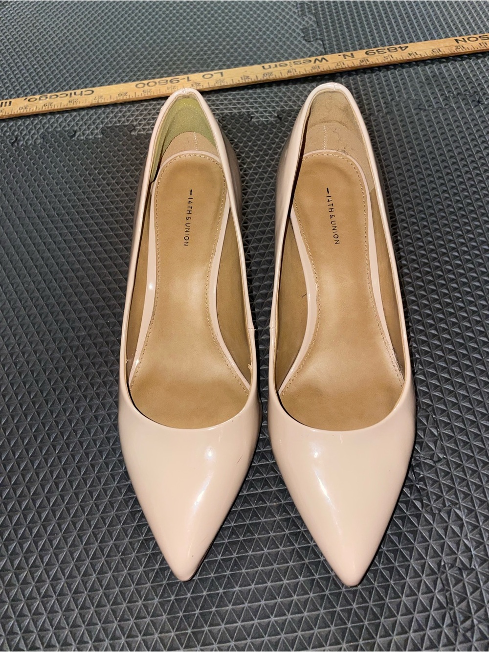 14th & Union patent nude block heel Pointed-Toe Pumps 7.5W